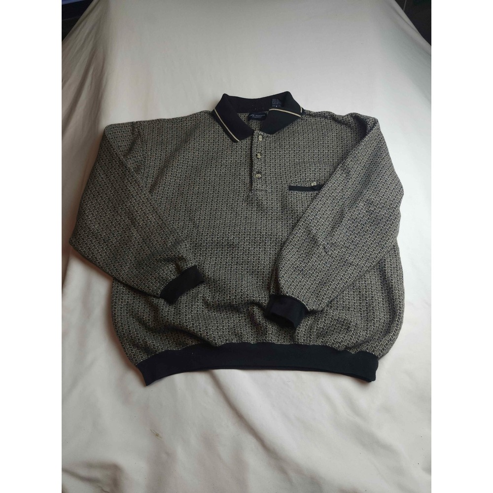 Safe Harbor Sportswear Mens XL Grey Black Textured Long Sleeve Polo Sweater